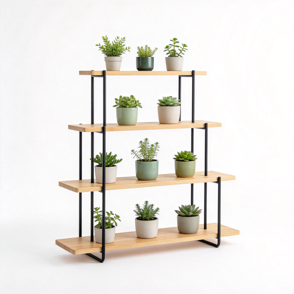 4-Tier Bamboo Plant Display Stand with succulents