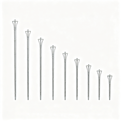 8-piece metal plant support stakes graduated sizes white background