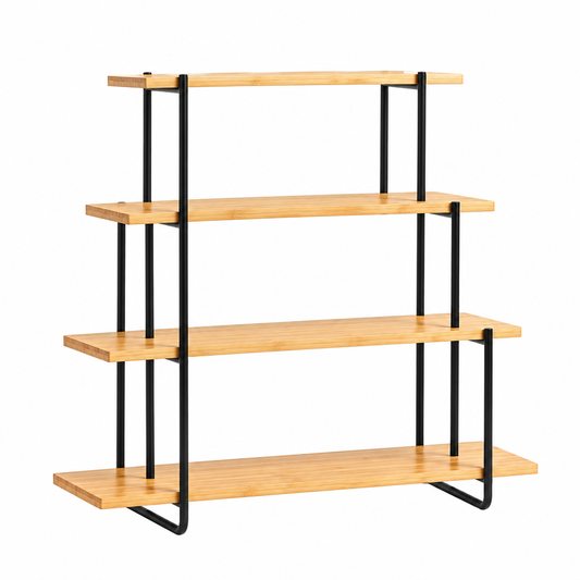 4-tier bamboo plant stand on white background - no plants