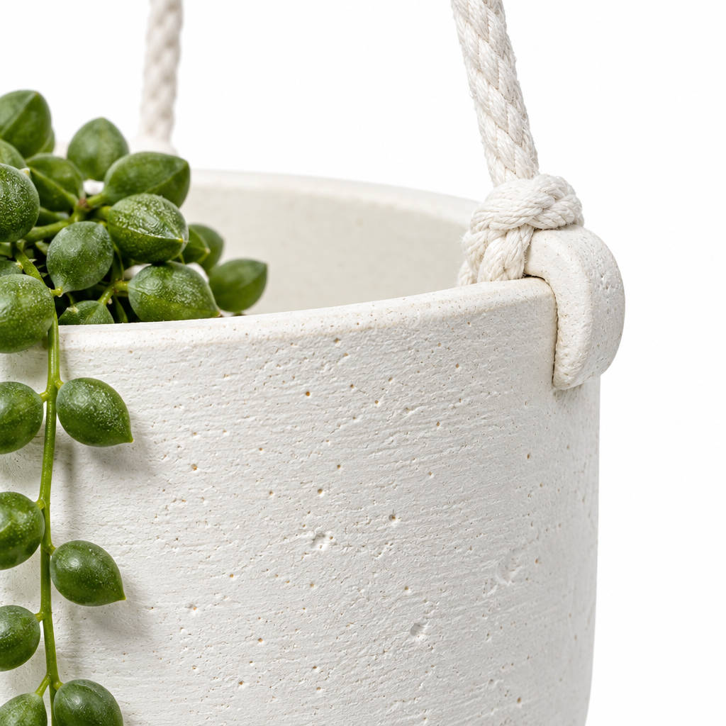Close-up detail of ceramic texture and rope knot