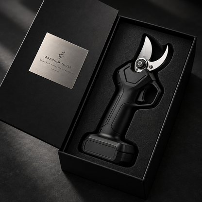 Luxury matte black gift box with electric pruning shears