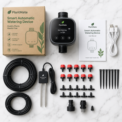 Complete package flat lay with drip tubes and accessories
