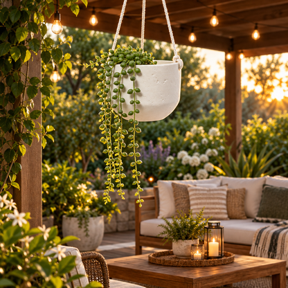 Ceramic planter on outdoor covered patio