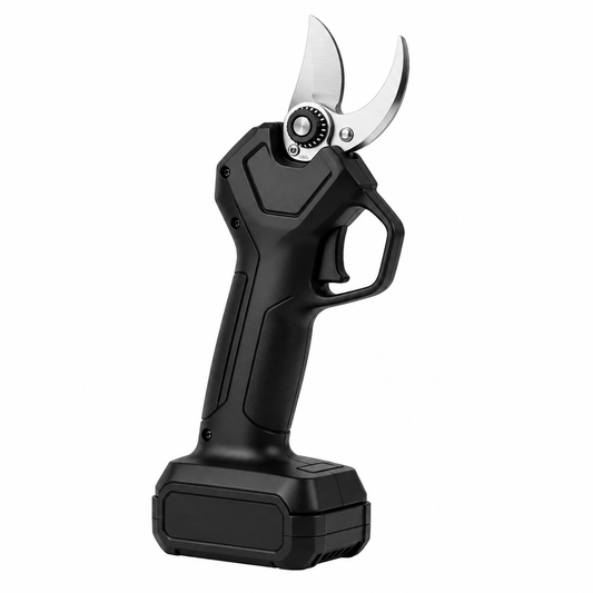Electric pruning shears on white background