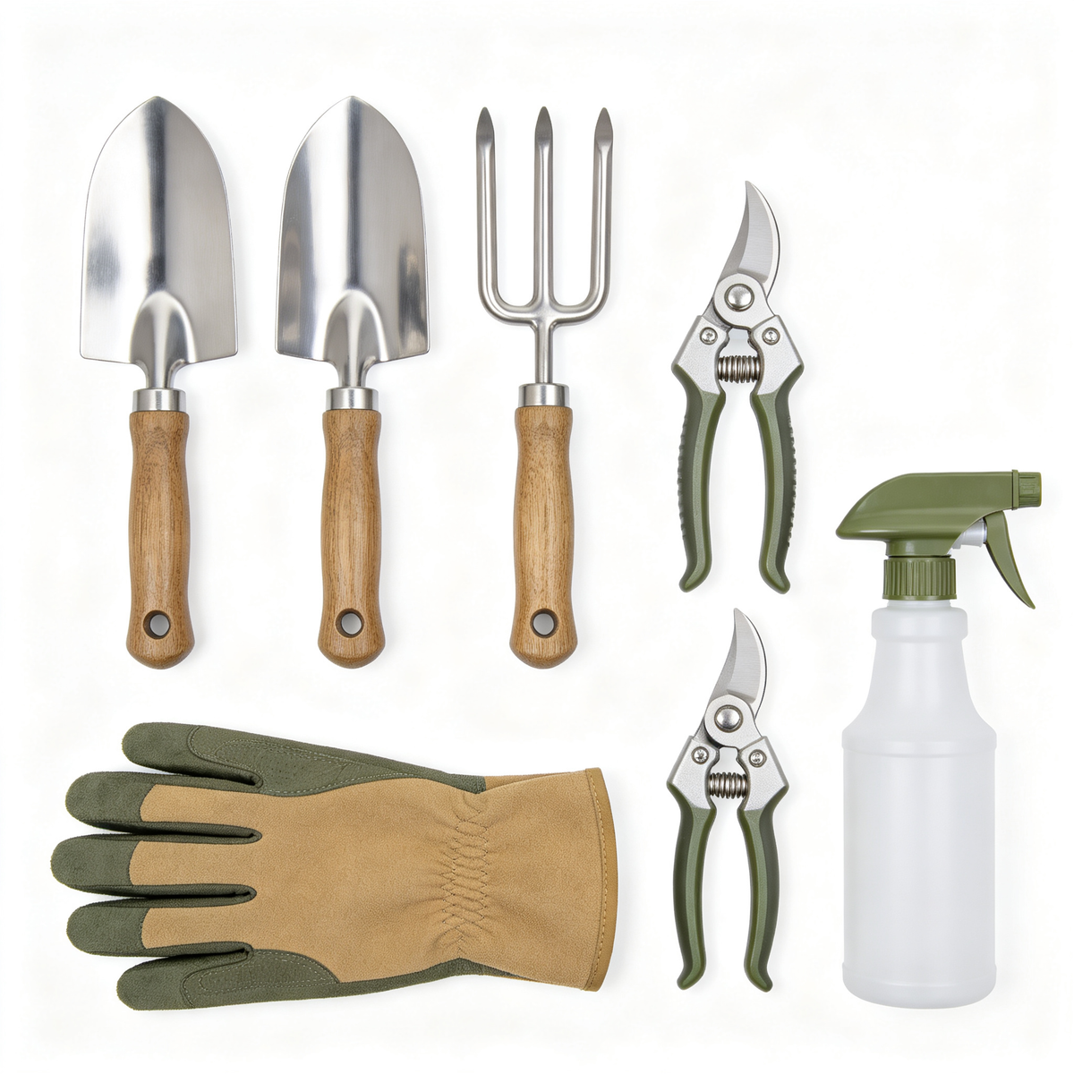 Premium 7-Piece Garden Tool Set flat lay hero shot