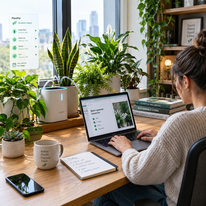 Smart watering device maintaining plants in home office