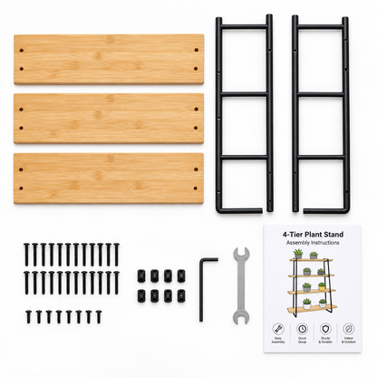 Assembly components flat lay with parts and instructions
