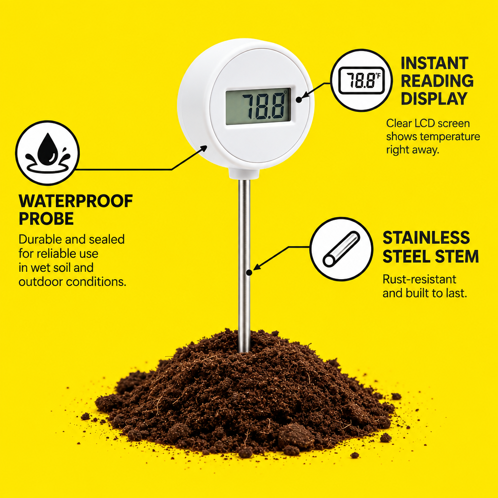 Soil thermometer feature infographic diagram