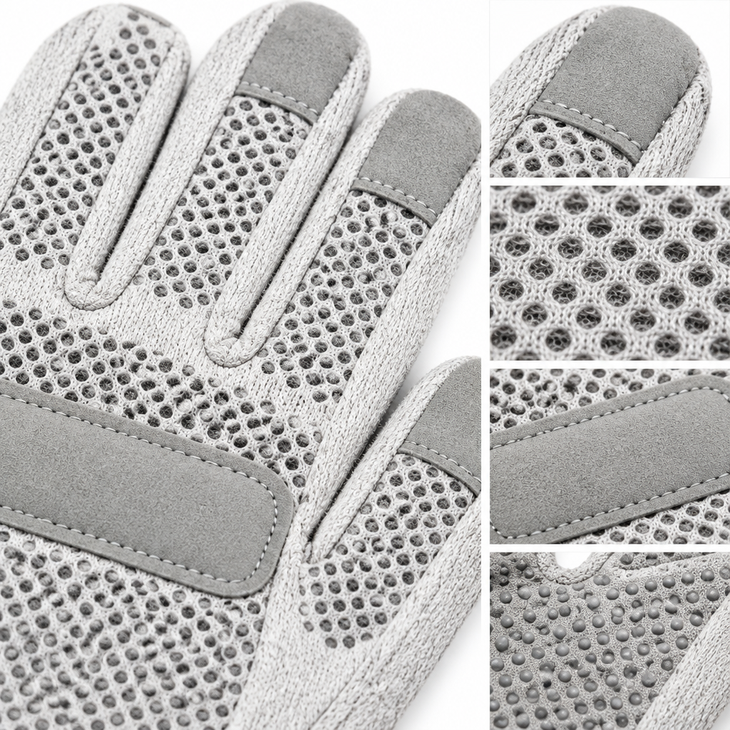 Close-up of breathable mesh glove texture and grip detail