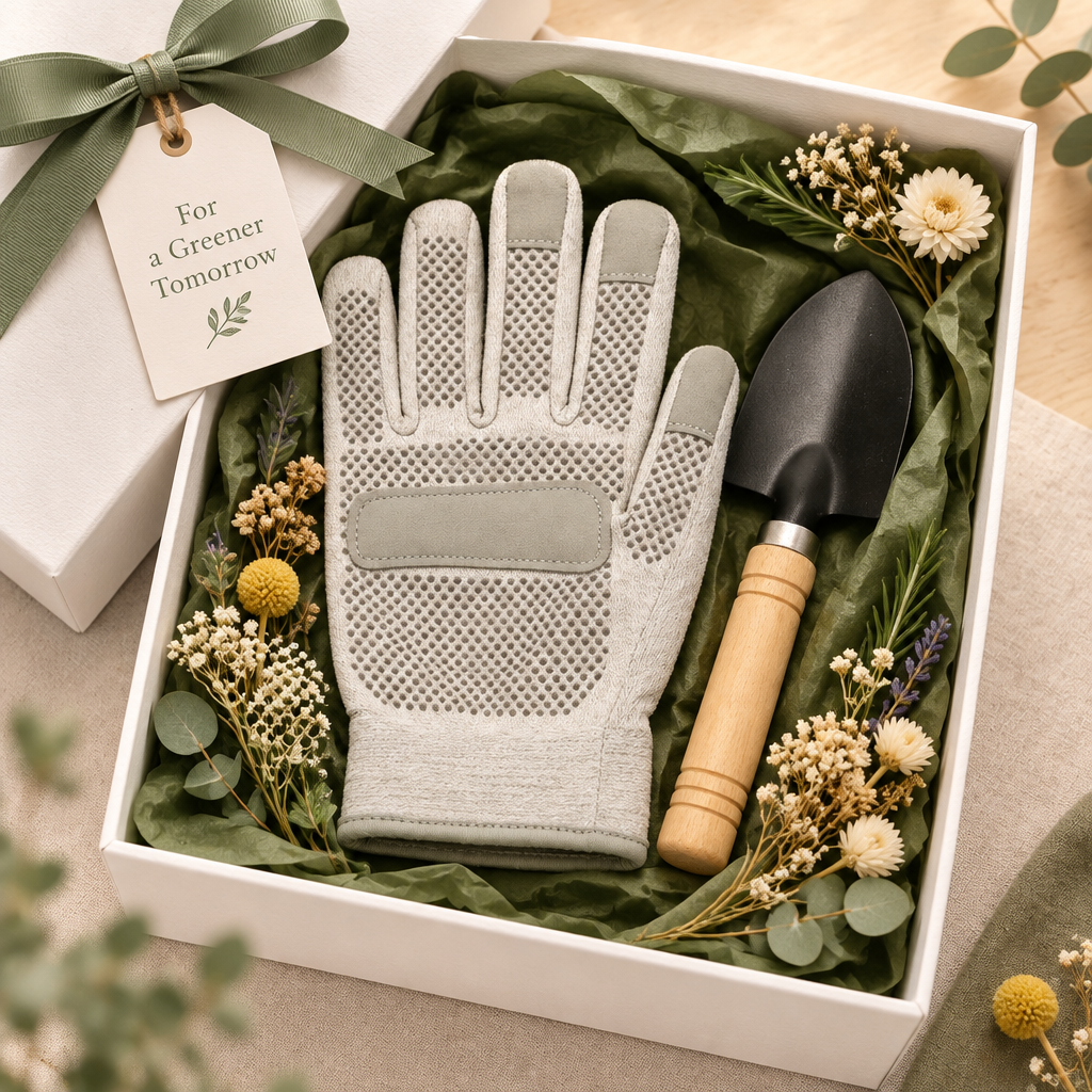 Luxury gift box packaging for garden glove and trowel set